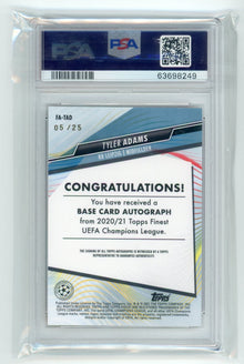 Tyler Adams 2020 Topps Finest UEFA Champions League Autographs Orange PSA 8 #'d 05/25