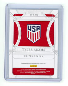 Tyler Adams 2022 Panini National Treasures FIFA Road to World Cup Penmanship Sapphire #'d 49/49